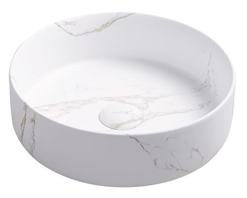 Vasque ronde à poser NAMI en céramique Ø34,6 x H. 11,4 cm - Marbre blanc